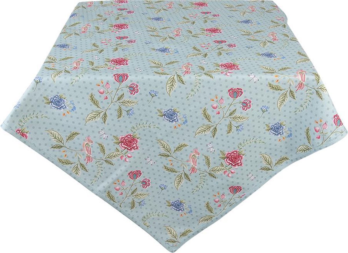 Clayre & Eef Tafelkleed 150x150 cm Blauw Groen Katoen Bloemen