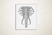 Line Art - Olifant vierkant 3 - S - 56x45cm - Wit - geometrische wanddecoratie