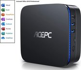 Mini PC - 4K HD - Mini Desk Computer - 8GB RAM - 256GB SSD Opslaggeheugen - Intel Celeron J3455 - AK1  - Zwart - Windows 10 Pro - incl. Office Professional! (verloopt niet, geen ab