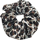 Scrunchie Haarelastiek Velvet Panter Print Bruin Beige Zwart