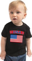 USA baby shirt met vlag zwart jongens en meisjes - Kraamcadeau - Babykleding - Amerika landen t-shirt 80