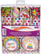 cupcakevormen Party met prikkers 5 cm papier 24 stuks