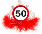 tiara verkeersbord 50 jaar rood/zilver one-size
