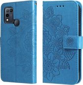 7-bloemblaadje bloemen reliëfpatroon horizontale flip pu lederen tas met houder & kaartsleuven & portemonnee & fotolijst voor infinix hot 10 spelen (blauw)