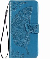 Samsung Galaxy A21S Book Case Hoesje met Patroon - Vlinderpatroon - PU Leer - Pasjeshouder - Samsung Galaxy A21S - Blauw