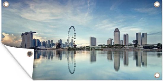 Schuttingposter Singapore - Water - Reflectie - 200x100 cm - Tuindoek