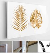 Golden tropical palm leaves Monstera on white background. Flat lay, top view minimal concept - Modern Art Canvas - Horizontal - 1192758517 - 115*75 Horizontal