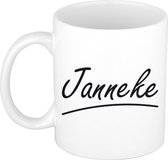 Janneke naam cadeau mok / beker sierlijke letters - Cadeau collega/ moederdag/ verjaardag of persoonlijke voornaam mok werknemers