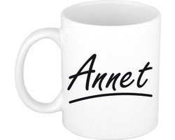 Annet Naam koffiemok - beker - met sierlijke letters - wit - cadeau - collega - moederdag - verjaardag - personeel