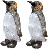 Set van 2x stuks kerstverlichting pinguin met LED licht 33 cm