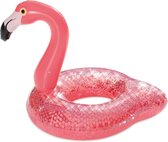 Speelgoed flamingo opblaasfiguur - 55 x 74 x 56 cm - roze - glitter - zwemring / zwemband