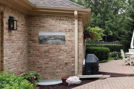 Affiche de jardin Panorama de Geneva, Suisse, en hiver - noir et blanc - 80x40 cm - Décoration murale Outdoor - Affiche de jardin - Toile de jardin - Affiche de clôture - Tableau de jardin