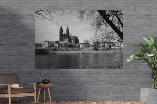 Décoration murale Ciel bleu sur Magdebourg en Allemagne - noir et blanc - 180x120 cm - Poster jardin - Toile jardin - Poster extérieur