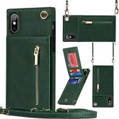 Cross-body Rits Vierkant TPU+PU Achterkant Case met Houder & Kaartsleuven & Portemonnee & Riem Voor iPhone XS / X(Groen)