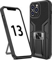 Armor 2 in 1 pc + TPU magnetische schokbestendige hoes met opvouwbare houder voor iPhone 13 Pro Max (zwart)