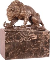 Bronzen beeld - Leeuw met slang - Gevecht dierenrijk - 15 cm hoog