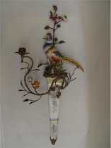 Wanddecoratie - Porseleinen vogel met kaarshouder - Bronzen elementen - 76,2 cm hoog