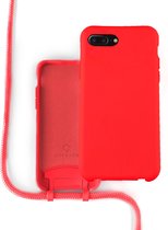 Coverzs Silicone case met koord - Telefoonhoesje met koord - Backcover hoesje met koord - touwtje - geschikt voor Apple iPhone 7/8 Plus - Rood