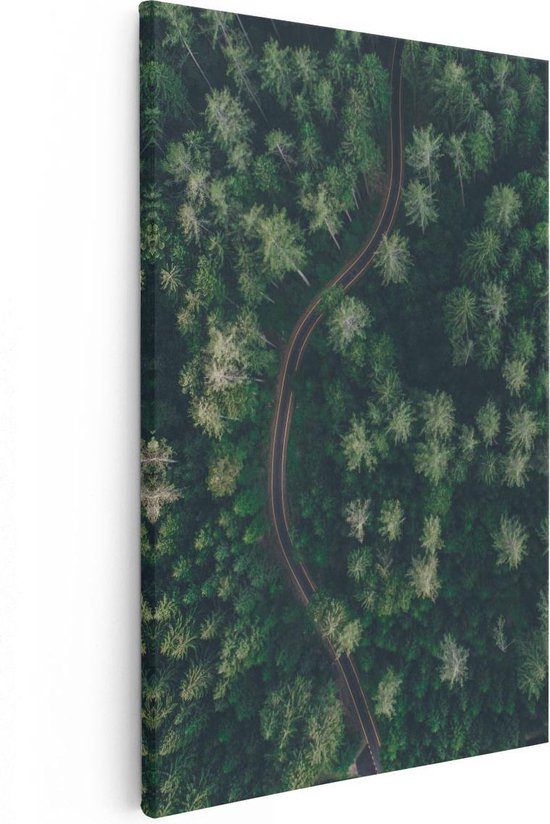 Artaza Peinture sur toile Route à travers la forêt avec des Arbres - Vue de dessus - 20x30 - Klein - Image sur toile - Impression sur toile