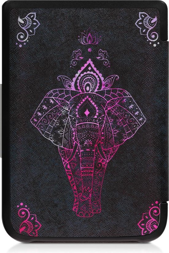 kwmobile e-reader hoesje geschikt voor Pocketbook Touch Lux 4/5/Touch HD 3/Color (2020)/ Vivlio Lux 5 hoes - E reader flip case met magnetische sluiting - Ereader cover - Olifantentekening design in roze / antraciet van kwmobile — afbeelding 4