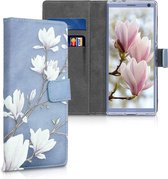 kwmobile telefoonhoesje voor Sony Xperia 10 - Hoesje met pasjeshouder in taupe / wit / blauwgrijs - Magnolia design