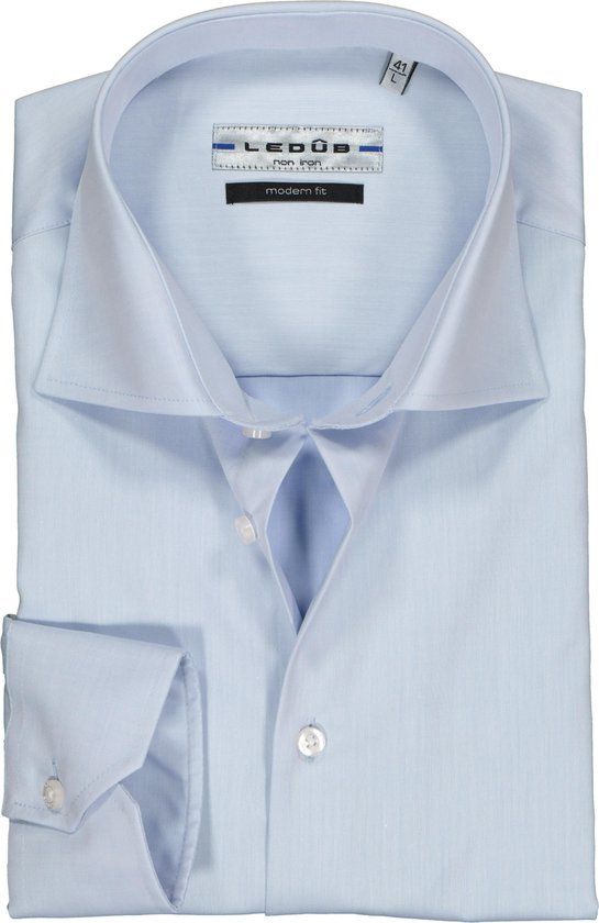 Ledub modern fit overhemd - lichtblauw twill - Strijkvrij - Boordmaat: 47
