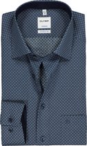 OLYMP Tendenz modern fit overhemd - blauw dessin (contrast) - Strijkvriendelijk - Boordmaat: 38