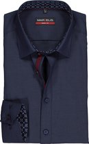 MARVELIS body fit overhemd - mouwlengte 7 - donkerblauw structuur (contrast) - Strijkvriendelijk - Boordmaat: 43