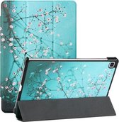 Voor Samsung Galaxy Tab S6 Lite (SM-P610/T615) Zijdetextuur Gekleurd Tekenpatroon Horizontale Flip Magnetische PU-lederen hoes met drievoudige houder en slaap- / wekfunctie (pruimenbloesem)