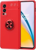 Voor OnePlus Nord 2 5G metalen ringhouder 360 graden roterende TPU-hoes (rood)