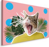 Schilderij -  Kat en Bladeren , Abstract  , Wanddecoratie , Premium print