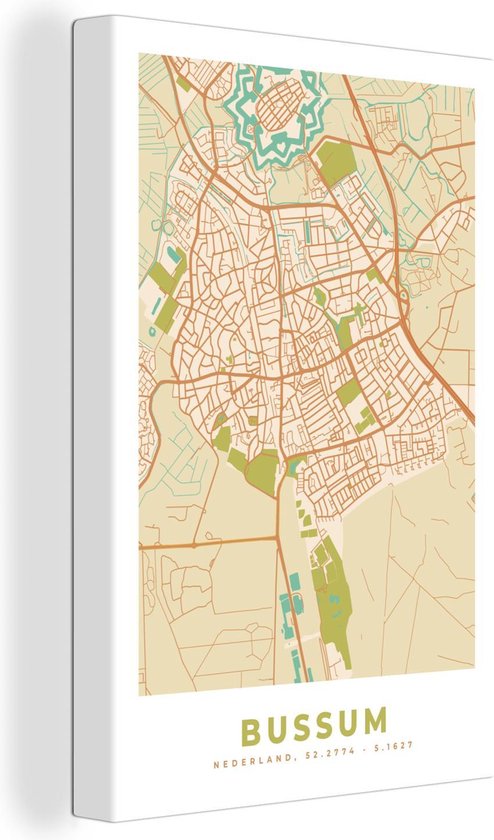 Toile Peinture Carte - Bussum - Vintage - 120x180 cm - Décoration murale XXL