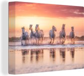 Canvas Schilderij Paarden - Water - Roze - 120x90 cm - Wanddecoratie
