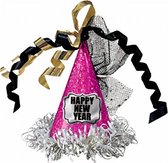 haarclip Happy New Year papier/folie roze/zilver/zwart