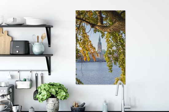 Canvas Schilderij Hamburg - Boom - Stadhuis - 40x60 cm - Wanddecoratie