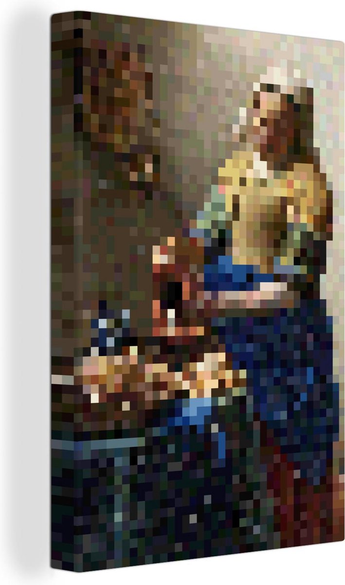 Canvas Schilderij Het Melkmeisje - Johannes Vermeer - Pixel - 20x30 cm - Wanddecoratie