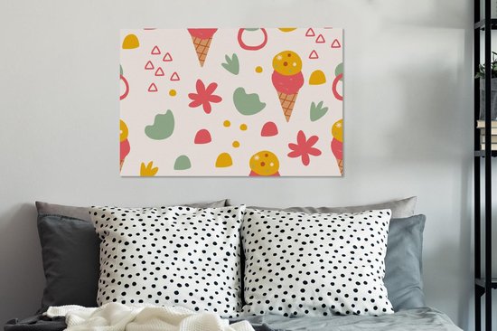 Canvas Schilderij IJs - Driehoek - Bloemen - Patroon - 60x40 cm - Wanddecoratie