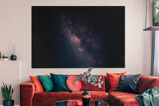 Canvas schilderij 150x100 cm - Wanddecoratie Sterren - Sterrenhemel - Paars - Muurdecoratie woonkamer - Slaapkamer decoratie - Kamer accessoires - Schilderijen