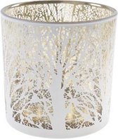 Windlicht - Tafellamp - Kaarsenhouder - Lantaarn - Wit Rond Glas - 15x15x15 - Branches