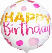 folieballon Happy Birthday 45 cm wit/roze