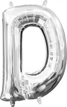 folieballon letter D 22 x 33 cm zilver