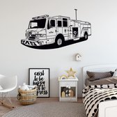 Muursticker Brandweer Auto -  Lichtbruin -  120 x 69 cm  -  baby en kinderkamer - Muursticker4Sale