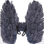 Halloween Blauw grijze vleugels met veren 65 cm - halloween kleding accessoires - grijsblauw