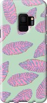 Samsung Galaxy S9 Telefoonhoesje - Premium Hardcase Hoesje - Dun en stevig plastic - Met Plantenprint - Tropische Blaadjes - Lichtgroen