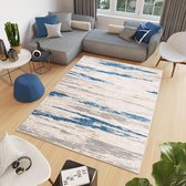 Tapiso Cosmo Vloerkleed Woonkamer Slaapkamer Lijnen Grijs Blauw Design Trendy Modern Sfeervol Duurzaam Hoogwaardig Tapijt Maat - 200x300