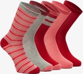 5 paar dames sokken met streepjes - Rood - Maat 35/38