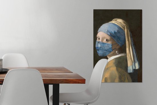 Peintures sur toile Fille avec une boucle d'oreille en perle - Johannes Vermeer - Masque facial - 60x90 cm - Décoration murale