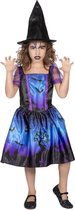 Wilbers - Heks & Spider Lady & Voodoo & Duistere Religie Kostuum - Vol Met Duistere Symbolen Heks - Meisje - blauw,zwart - Maat 152 - Halloween - Verkleedkleding