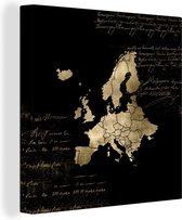 Peintures sur Toile Carte Europe - Or - Zwart - 20x20 cm - Décoration murale