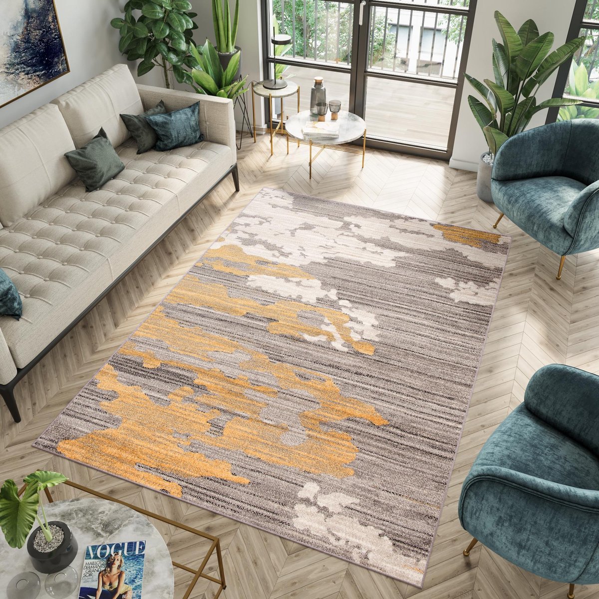 Tapiso Fiesta Vloerkleed Slaapkamer Geel Beige Tapijt Maat- 133x190